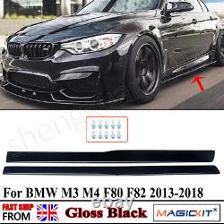 2x FOR BMW M3 M4 F80 F82 SIDE SKIRTS EXTENSION BLADE LIP GLOSS BLACK 2013-2018