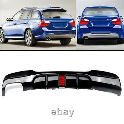 FOR BMW 3 SERIES E90 E91 M SPORT 05-11 REAR BUMPER DIFFUSER CARBON LOOK With LED