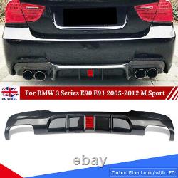 For BMW 3 Series E90 E91 2005-12 M Sport Carbon Look Rear Bumper Diffuser With LED