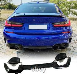 For BMW G20 G28 M-Sport 19-21 Gloss Black Rear Bumper Diffuser Lip WithExhaust Tip