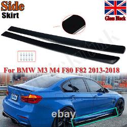 Pair Side Skirts For 13-18 BMW M3 F80 15-20 M4 F82 F83 Extension Lip Gloss Black